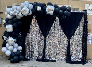 Backdrop w/ Sheer or Sequin Panels (includes Customized Balloon Garland & Draping)